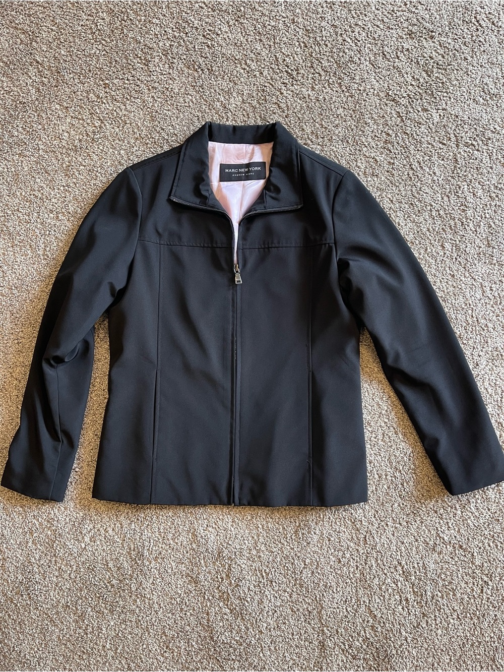 Marc New York Black Zip-Front Lightweight Jacket with Pink Lining Size Small
